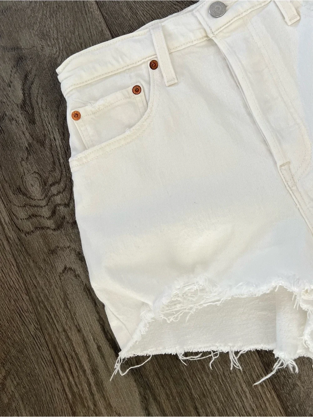 LEVI’S 501 White Button Fly Denim Jean Cutoff Shorts Size 28